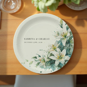 Sage Green Lily Valley Elegant Floral Wedding Paper Plate