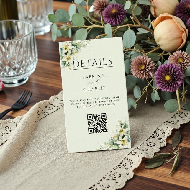 Sage Green Lily Valley Flower QR Code Wedding Enclosure Card (Sage Green Lily Valley Flower QR Code Wedding Enclosure Card)