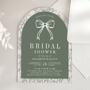Sage Green Line Art Coquette Bow Bridal Shower Acrylic Invitations