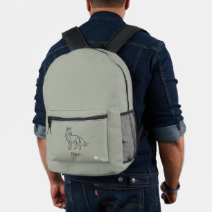 Sage Green Line Art Fox Kids Personalised Name Printed Backpack