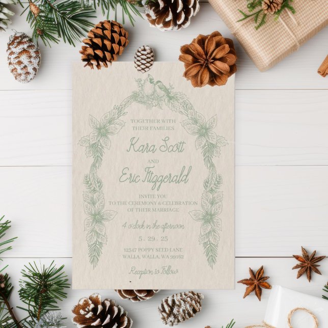 Sage Green Line Art Woodland floral Wedding  Invitation (Creator Uploaded)