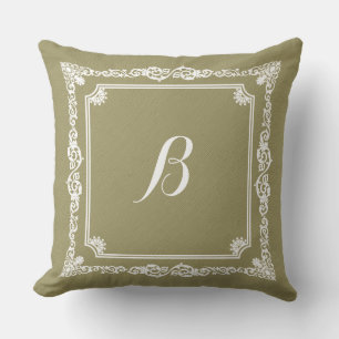 Sage-Green Linen And White Frame Cushion