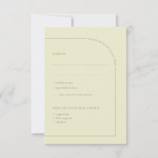 Sage Green & Linen Arch Minimalist Meal Choice  RSVP Card (Front)