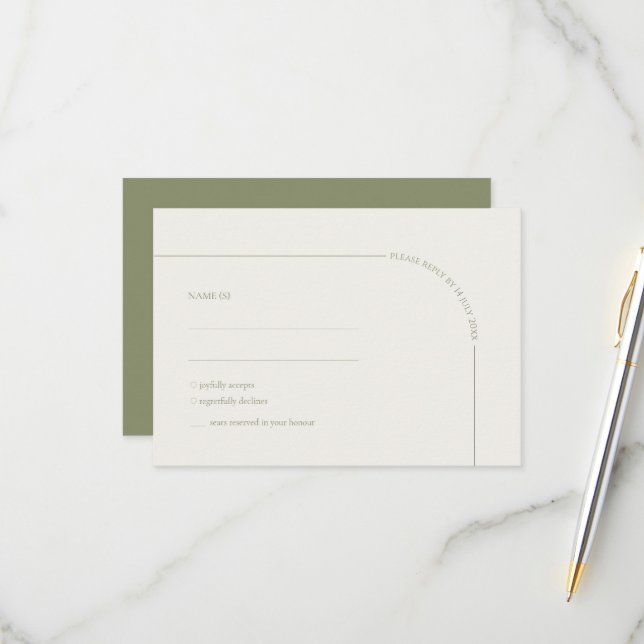 Sage Green & Linen Arch Minimalist Meal Choice  RSVP Card (Front/Back In Situ)