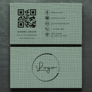 Sage Green Linen Company Logo QR Code Business Card