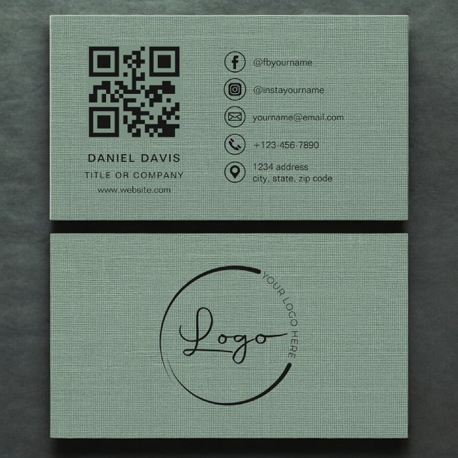 Sage Green Linen Company Logo QR Code  Business Card (Creator Uploaded)