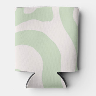Sage Green Liquid Swirl Groovy Stripe Y2K Pattern Can Cooler