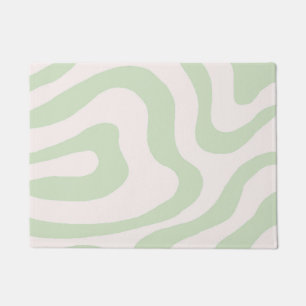Sage Green Liquid Swirl Groovy Stripe Y2K Pattern Doormat