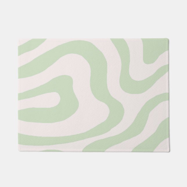 Sage Green Liquid Swirl Groovy Stripe Y2K Pattern Doormat (Front)