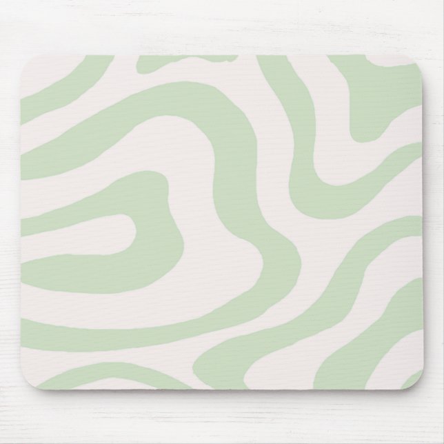 Sage Green Liquid Swirl Groovy Stripe Y2K Pattern Mouse Pad (Front)