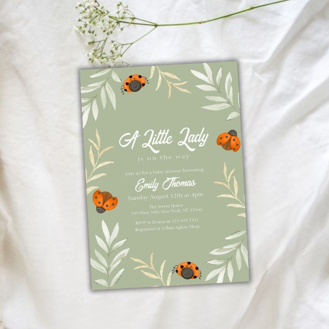 Sage Green Little Ladybug Greenery Baby Shower Invitation (Sage Green Little Ladybug Greenery Baby Shower Invitation)