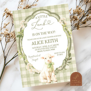 Sage Green Little Lamb Boy Baby Shower Invitation