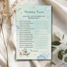 Sage Green Little Pilot Birthday Trivia Card