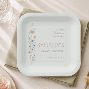 Sage Green Little Wildflower Neutral Baby Shower Paper Plate