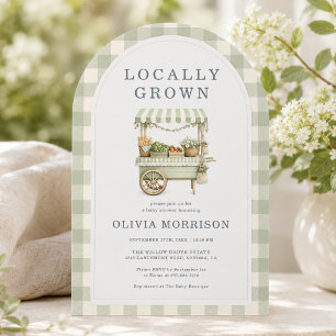 Sage Green Locally Grown Gingham Baby Shower Invitation