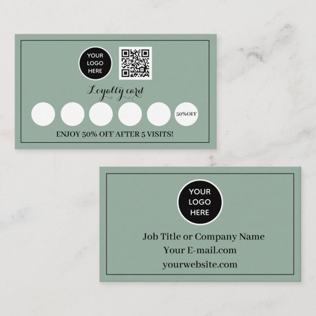 Sage Green Logo Modern Business Reward Punch Loyalty Card (Front/Back)