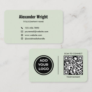 Sage Green Logo Scan Code Contact Business Card