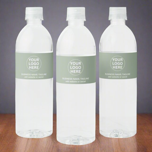 Sage Green Logo & Text l Promotional Business Water Bottle Label (Creator Uploaded)