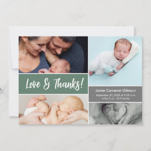 Sage Green Love and Thanks Photos Baby Shower Thank You Card