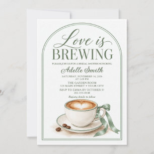 Sage Green Love Is Brewing Bridal Shower Coffee  Invitation