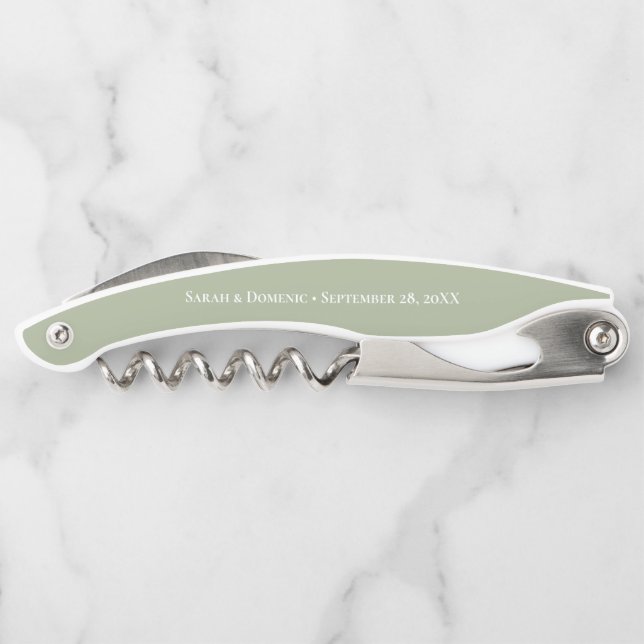 Sage Green Love Thank You Wedding Favour  Corkscrew (Back)