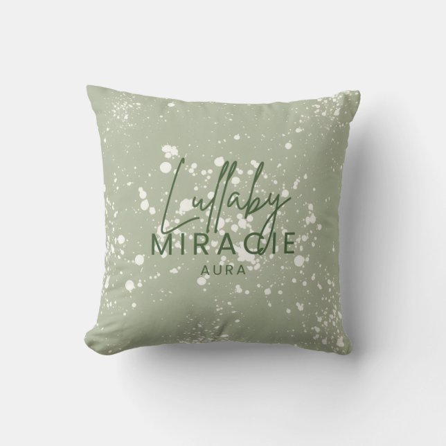 Sage Green "Lullaby Miracle Aura" Throw Pillow (Front)