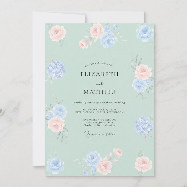 Sage Green Luminous Botanical Wedding Invitation (Front)
