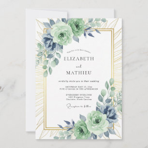 Sage Green Luminous Rose Wedding Invitation