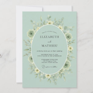 Sage Green Lush Floral Romance Wedding Invitation