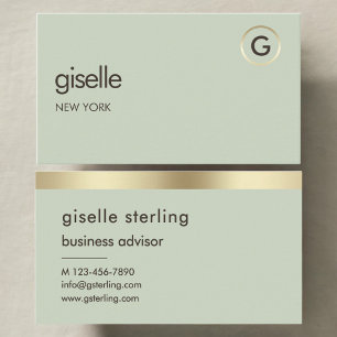 Sage Green Luxury Faux Gold Foil Monogram Business Card