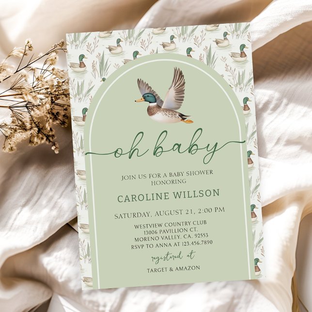 Sage Green Mallard Duck Baby Shower Invitation (Creator Uploaded)