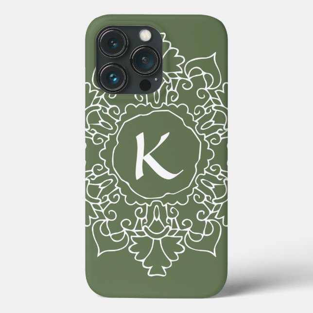 Sage Green Mandala Monogram Modern Simple Custom Case-Mate iPhone Case (Back)