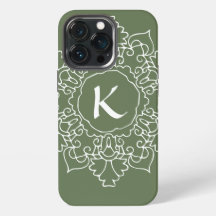 Sage Green Mandala Monogram Modern Simple Custom