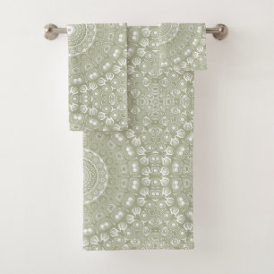 Sage Green Mandala Pattern Bath Towel Set
