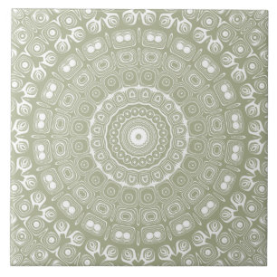Sage Green Mandala Pattern Ceramic Tile