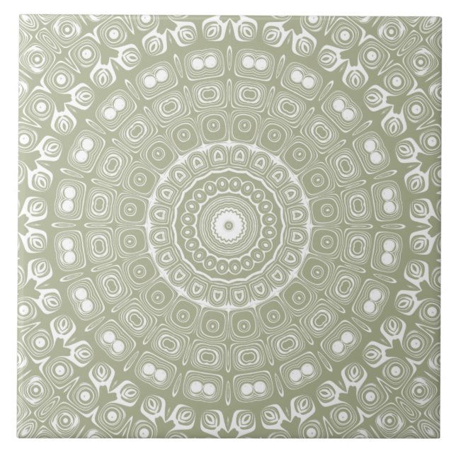 Sage Green Mandala Pattern Ceramic Tile (Front)