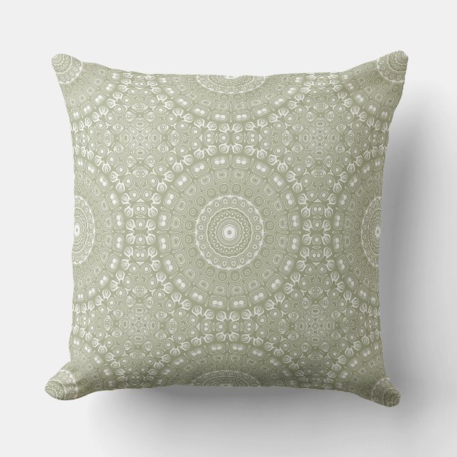 Sage Green Mandala Pattern Cushion (Front)