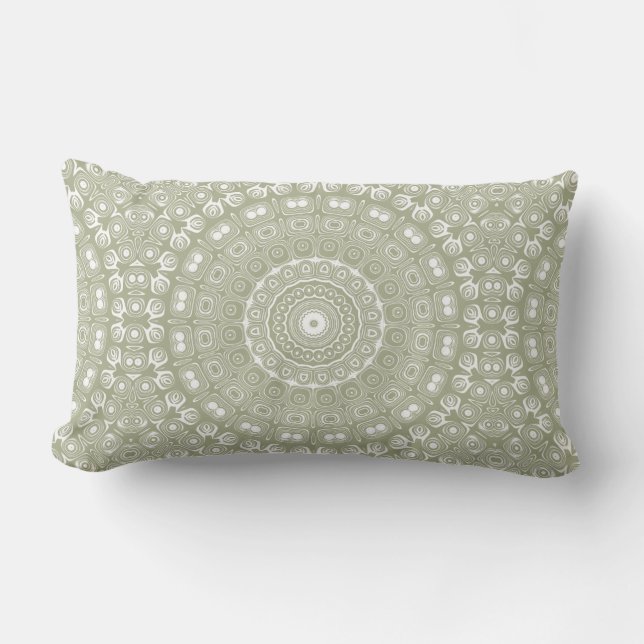 Sage Green Mandala Pattern Lumbar Cushion (Front)