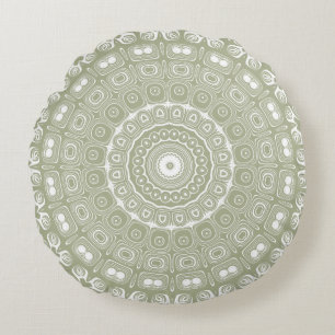 Sage Green Mandala Pattern Round Cushion