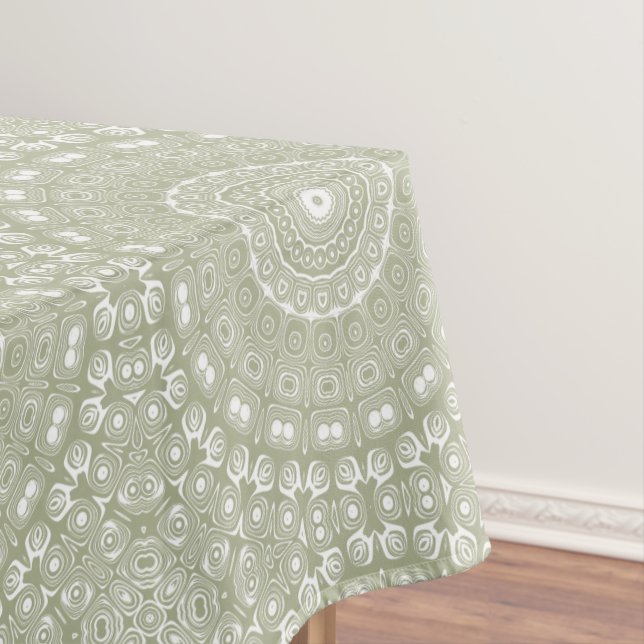 Sage Green Mandala Pattern Tablecloth (In Situ)