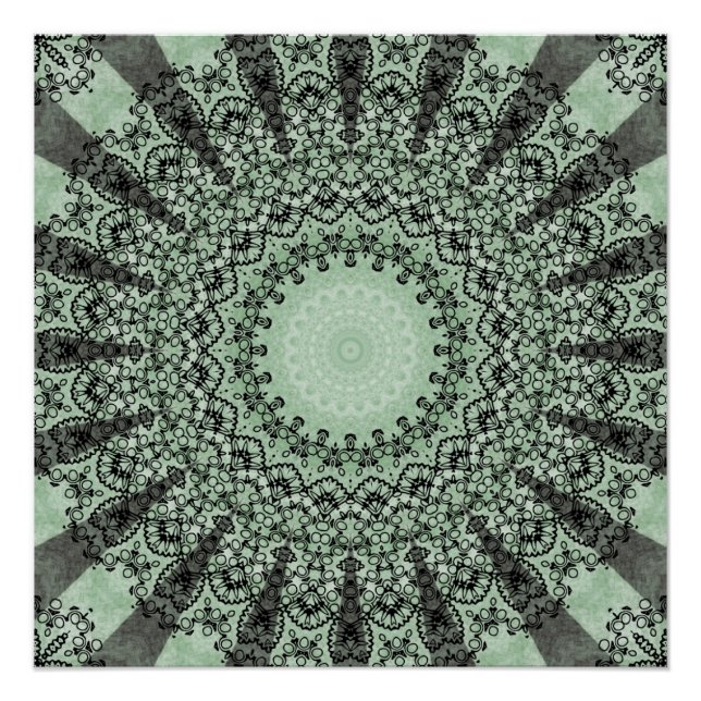 Sage Green Mandala with Leaf-Inspired Pattern Poster (Front)