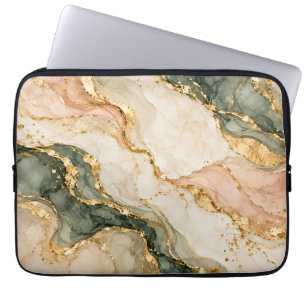 Sage Green Marble Gold Laptop Sleeve