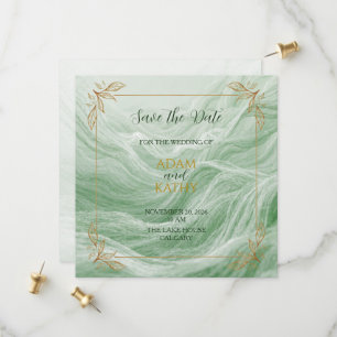 Sage Green Marble & Gold Save The Date Card