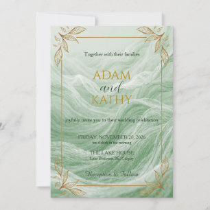 Sage Green Marble & Gold Wedding Invitation
