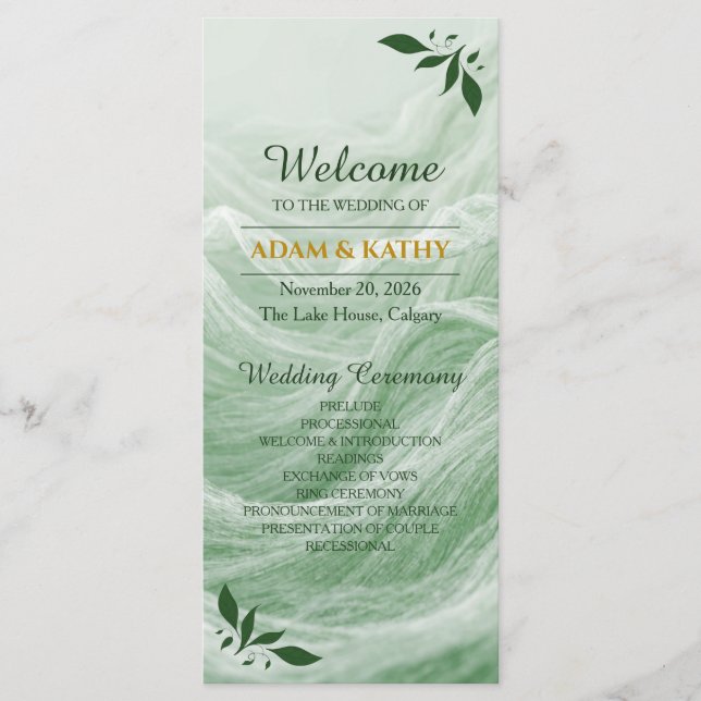Sage Green Marble & Gold Wedding Program (Front)