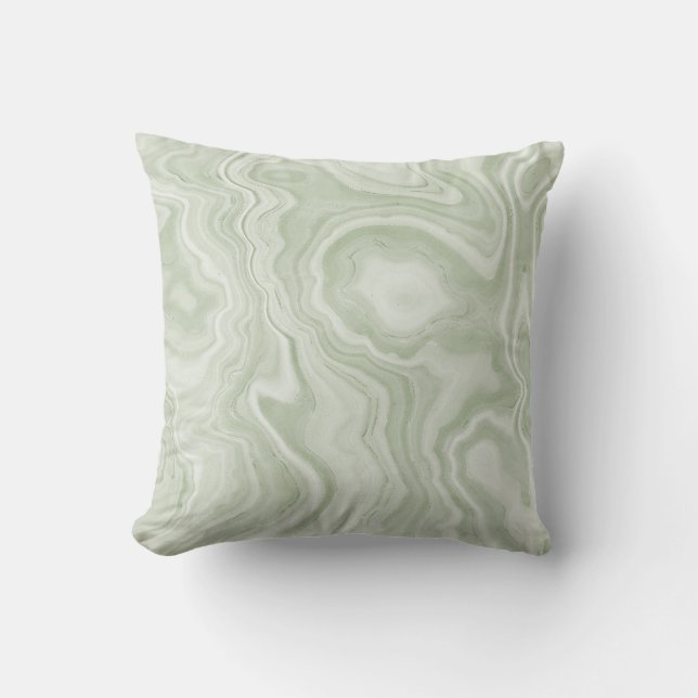 Sage Green Marble Throw Pillow (Front)
