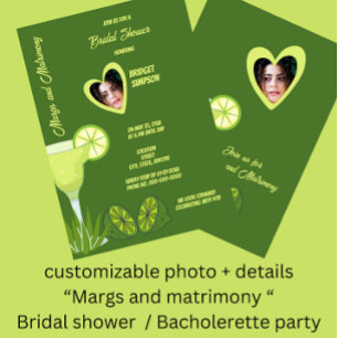 sage green margs and matrimony bridal portrait invitation
