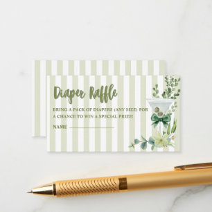 Sage green martini Baby Shower Diaper Raffle Enclosure Card