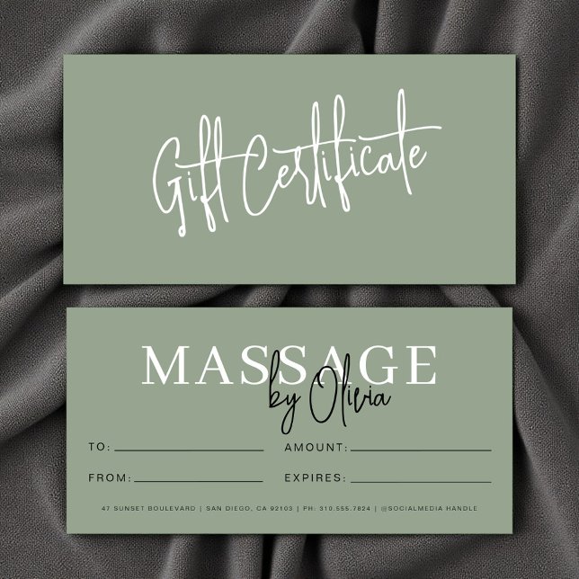 Sage Green Massage Therapist Gift Certificates (Creator Uploaded)