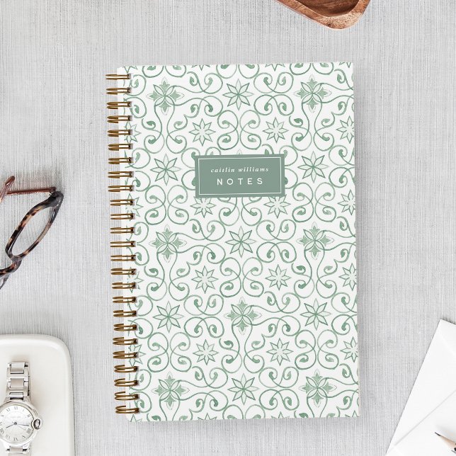 Sage Green | Mediterranean Tile Personalised Notebook (Creator Uploaded)